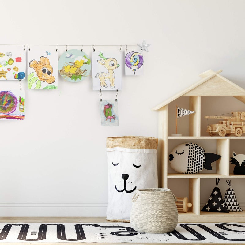 Wallniture Arte Picture Hangers Kit for Kids' Arts and Crafts, Adjustable Wire Curtain Rod with 24 Clips, White - Image 2